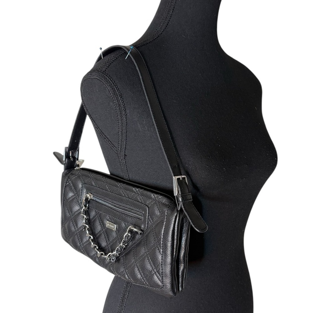 FIORELLI Black Faux Leather Quilted Shoulder Bag Handbag Purse Chain East West